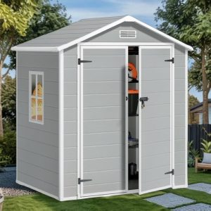 6x4 FT Resin Storage Shed - Lofka Plastic Outdoor Shed with Heavy Duty Floors / 135.6 cu ft