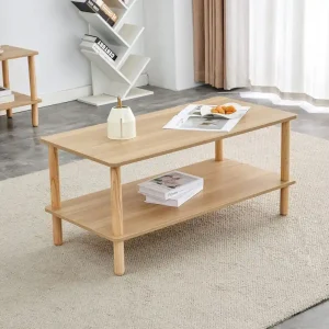 39-Inch Coffee Table with Two-Tier Design and Rubberwood Legs