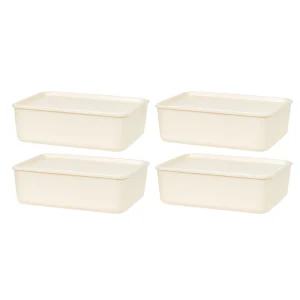 Stackable Lidded Storage Organizer Bins for Kitchen, Bathroom and Bedroom, Medium, 4Pack