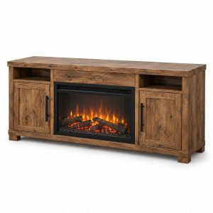 Rustic Brown Electric Fireplace TV Stand with Storage, 63-Inch