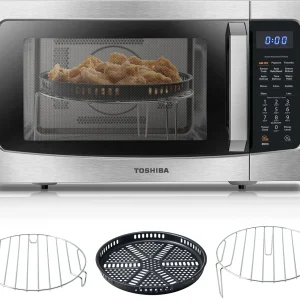 TOSHIBA 4-in-1 ML-EC42P(SS) Countertop Microwave Oven, Smart Sensor, Convection, Air Fryer Combo, Mute Function, Position Memory 13.6" Turntable, 1.5 Cu Ft, 1000W, Silver