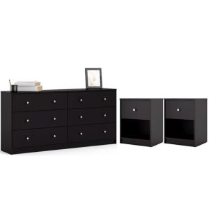 Pemberly Row 3PC Engineered Wood Dresser and Nightstands Bedroom Set in Black - Signature Collection