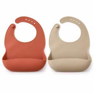 Terracotta and Beige Silicone Feeding Bibs, Set of 2