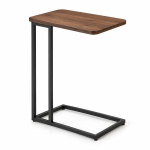 Walnut and Black C-Shaped Sofa Side Table