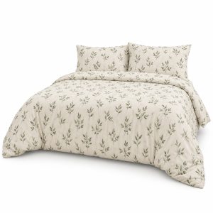 Olive Botanical Cotton Duvet Cover Set, 3-Piece, 230 x 220 cm