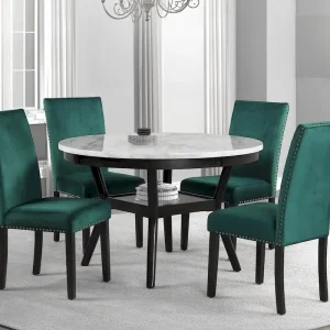 Kate 47-Inch Round Dining Table with Faux Marble Surface in White and Brown - Signature Collection