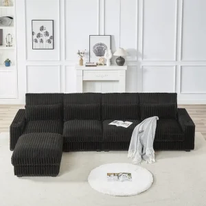 126W Large L-Shaped Corduroy Sofa with USB Charging Port