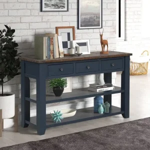 Wood Console Table with 3 Storage Drawers and 2 Shelves