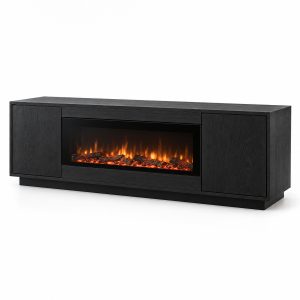 Matte Black Linear Electric Fireplace TV Stand, 70.1-Inch
