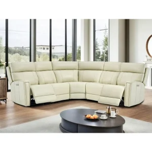 104" 3-Color Genuine Leather Power Reclining Sectional Sofa with Zero Gravity Feature - USB & USB-C Ports / and 2 Stationary Armless Chairs