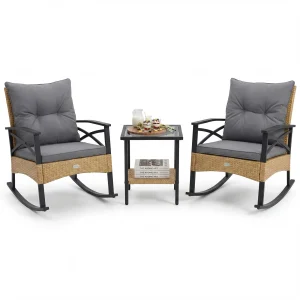 Tangkula 3 Pieces Outdoor Rocking Chairs Set for Garden - Signature Collection