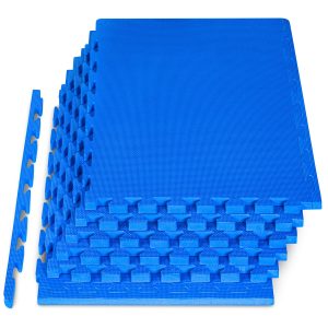 Weaved Pattern Exercise Puzzle Mat 1-in | 24 Sq Ft - 6 Tiles / Blue