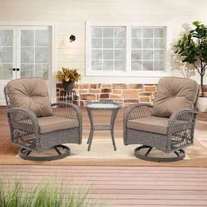 3 Pieces Outdoor Swivel Rocker Patio Chairs - 360 Degree Rocking Patio Conversation Set
