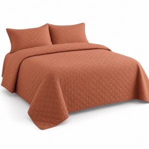 Terracotta Diamond Cotton Quilt Set, 3-Piece, 230 x 220 cm