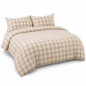 Beige Gingham Cotton Duvet Cover Set, 3-Piece, 200 x 200 cm