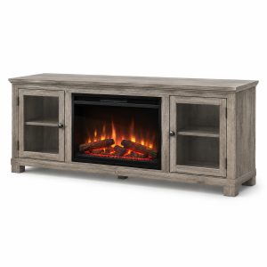 Washed Grey Glass Door Electric Fireplace TV Stand, 59.1-Inch
