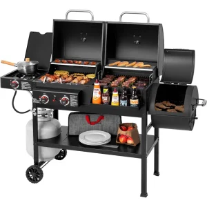 2-Burner Gas & Charcoal Combo Grill with Smoker & Side Burner - 34 / 000 BTU