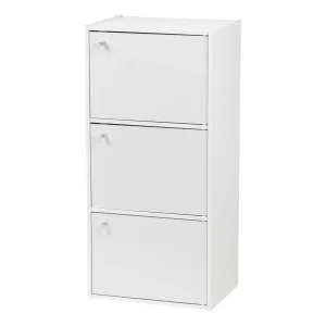 3 Tier Small Storage Cabinet, Portable Storage Shelf Unit, Small Bookcase with Doors, White