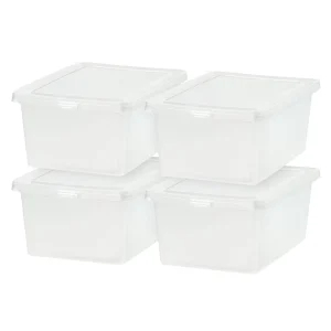 17 Quart Plastic Storage Bin Tote Organizing Container with Latching Lid for Shoes, Heels, Art Supplies, Stackable and Nestable, 4 Pack, Clear