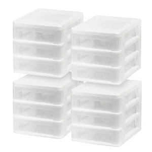 Compact Desktop 3-Drawer System, 4 Pack, White