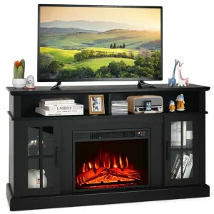 58" TV Console with 23" Fireplace Insert - Fireplace TV Stand for TVs up to 65 Inches / 1400W Electric Fireplace Heater
