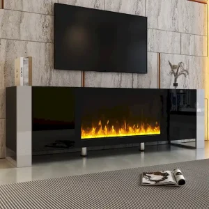 Contemporary Black 68.1" TV Stand with Fireplace and 2 Spacious Cabinets for TVs Up to 78" - Signature Collection