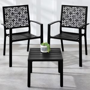 Best Choice Products 3-Piece Stackable Steel Outdoor Conversation Bistro Set - Patio Chat Furniture w/ 2 Chairs / Table- Black