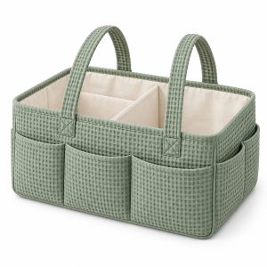 Sage Waffle Fabric Diaper Caddy