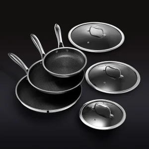 HexClad 6 Piece Hybrid Stainless Steel Cookware Pan Set - Signature Collection