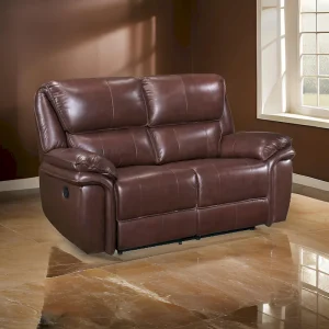 Jack 66-Inch Manual Recliner Loveseat in Plush Brown Top Grain Leather with Wood Accents - Signature Collection