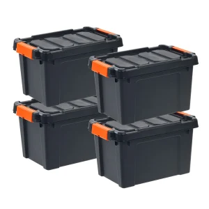 22 Quart Heavy Duty Plastic Storage Box, Black Pack of 4